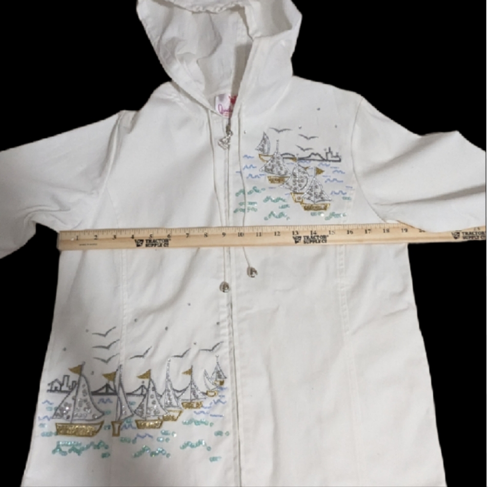 NWT Women Quacker Factory White Zip Hood XS Nautical Jacket Cotton - Picture 6 of 14